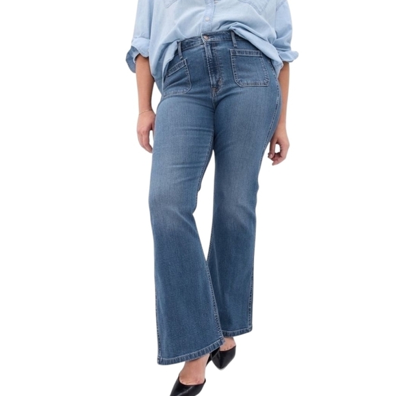 GAP Denim - Gap | Women's Flared High Rise Medium Indigo Blue Jeans (Size 16R/33)